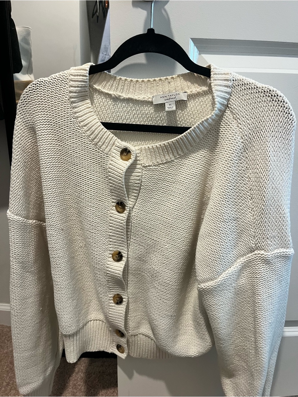 Ann Taylor Ivory Button-Front Knit Cardigan